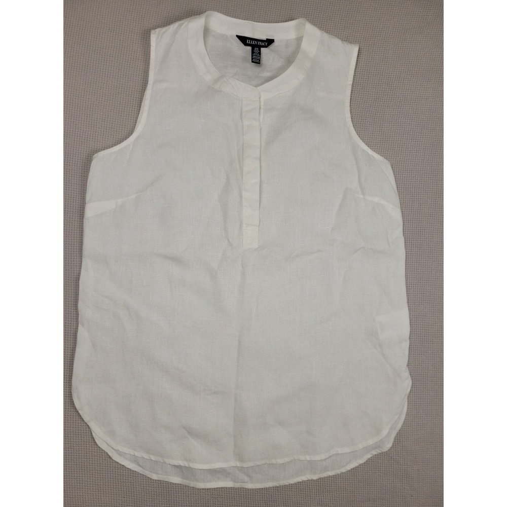 Ellen Tracy Womens M White Sleevless Tank Top Linen Minimalist Chic Breathable
